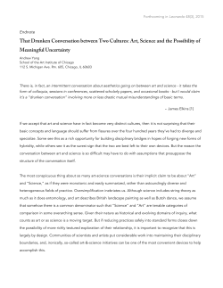 That Drunken Conversation between Two Cultures: Art, Science and