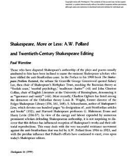 Shakespeare, More or Less: A-W. Pollard and Twentieth