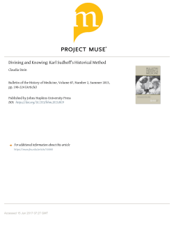 Divining and Knowing: Karl Sudhoff￢ﾀﾙs Historical Method