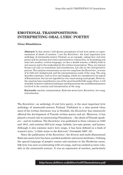 EMOTIONAL TRANSPOSITIONS: INTERPRETING ORAL LYRIC