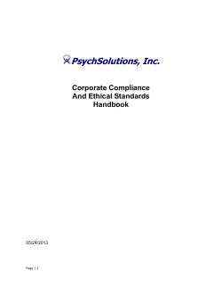 Corporate Compliance - PsychSolutions, Inc.