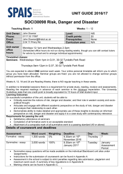 SOCI30098 Risk, Danger and Disaster