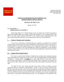NOTICE OF OFFER RECEIVED IN RESPECT OF PEOPLES FIRST