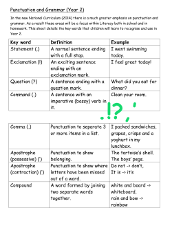 Punctuation and Grammar (Year 2) Key word Definition Example