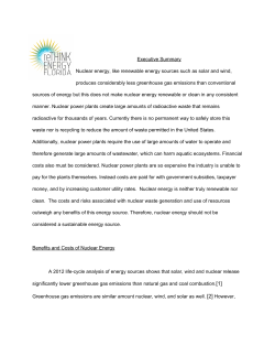Executive Summary Nuclear energy, like renewable