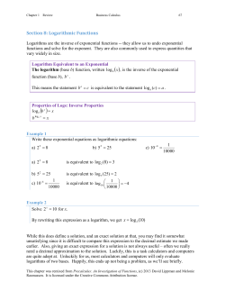 Section 8: Logarithmic Functions = )10(log = x