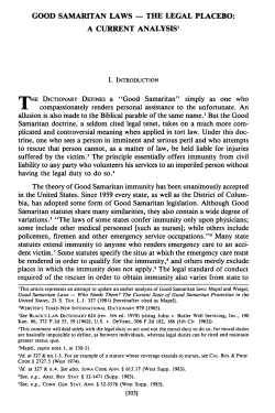 Good Samaritan Laws - The Legal Placebo: A Current Analysis