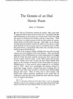 The Genesis of an Oral - Greek, Roman, and Byzantine Studies