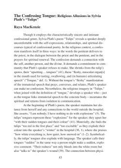 The Confessing Tongue: Religious Allusions in Sylvia Plath`s &ldquo;Tulips
