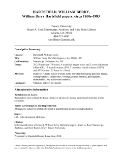 HARTSFIELD, WILLIAM BERRY. William Berry Hartsfield papers