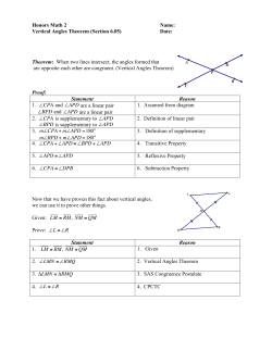 Honors Math 2 Name: Vertical Angles Theorem (Section 6.05) Date