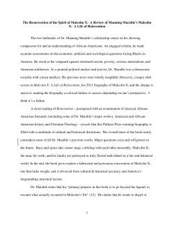 1 The Resurrection of the Spirit of Malcolm X: A Review of Manning