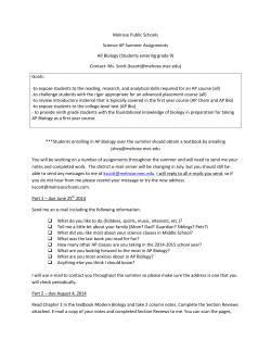Melrose Public Schools Science AP Summer Assignments AP Biology