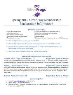 Spring 2016 Silver Frog Membership Registration Information