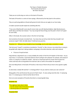 The Power of Godly Character The Proverbs Series Part 2 By Pastor