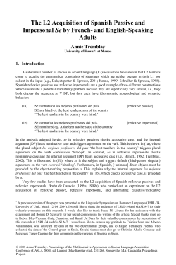 The L2 Acquisition of Spanish Passive and Impersonal Se by French