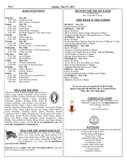 Sunday, May 07, 2017 PRAYERS FOR THE