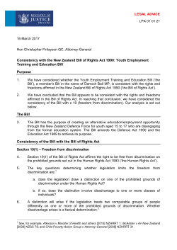 Consistency with the New Zealand Bill of Rights Act 1990: Youth