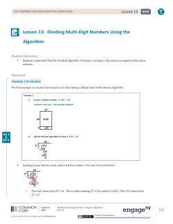 Lesson 13: Dividing Multi Digit Numbers Using the