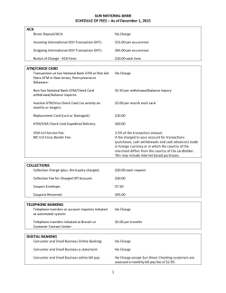 SUN NATIONAL BANK SCHEDULE OF FEES &ndash; As of December 1