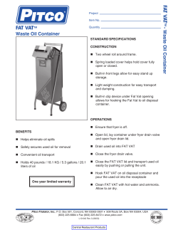 Pitco Frialator Waste Oil Container FAT VAT Spec Sheet
