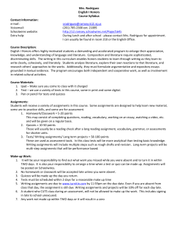 Mrs. Rodriguez English I Honors Course Syllabus Contact