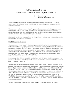 A Background to the Harvard Archives Royce Papers (HARP)