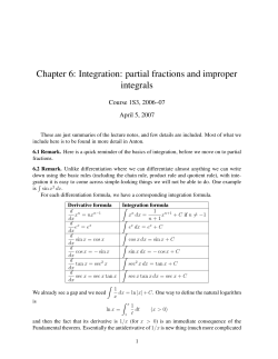 Chapter 6: Integration: partial fractions and