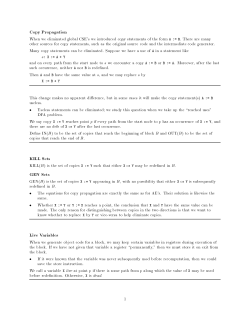 Copy Propagation KILL Sets GEN Sets Live Variables