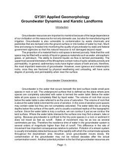 GY301 Applied Geomorphology Groundwater Dynamics and Karstic