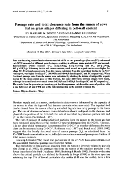 Passage rate and total clearance rate from the rumen of cows fed on