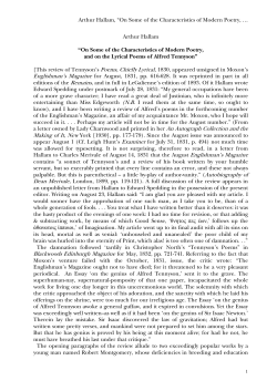 Arthur Hallam On Some Characteristics of Modern Poetry