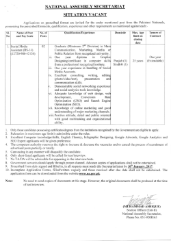 Situation Vacant - National Assembly of Pakistan