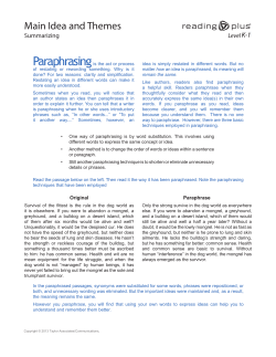 Paraphrasing | K-1 Main Idea and Themes