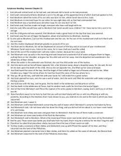 Scriptures Reading: Genesis Chapter 21 1 And Jehovah visited