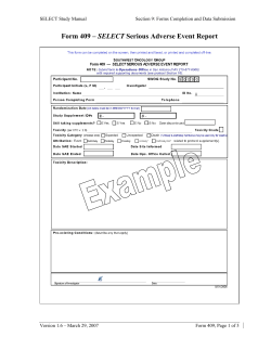 Form 409 – SELECT Serious Adverse Event Report