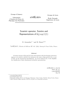 Scasimir operator, Scentre and Representations of Uq - IPhT