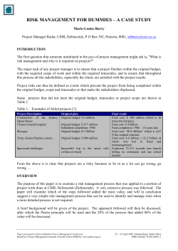 Risk Management for Dummies &ndash; A Case Study