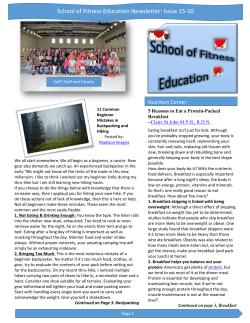 School of Fitness Education Newsletter: Issue 15-10