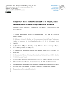 Temperature-dependent diffusion coefficient of H2SO4 in air