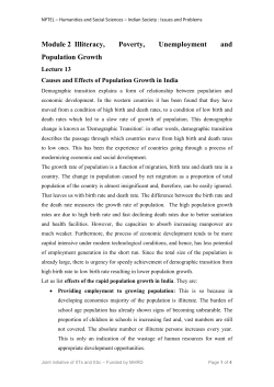 Module 2 Illiteracy, Poverty, Unemployment and Population Growth