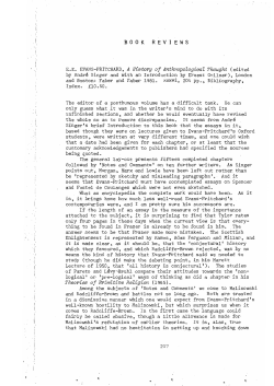 E.E. EVANS-PRITCHARD, A Hist~ry of Anthropologieal Thought