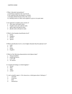 CHAPTER 4 EXAM 1.What is binomial nomenclature? a. Classifying