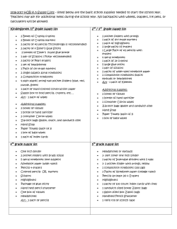 2016-2017 HOB K-5 Supply Lists - listed below are the basic school