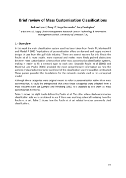 Brief review of Mass Customisation Classifications