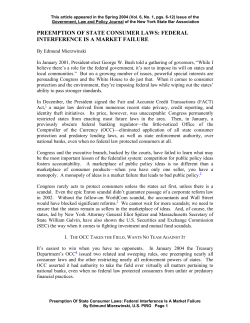 PREEMPTION OF STATE CONSUMER LAWS: FEDERAL