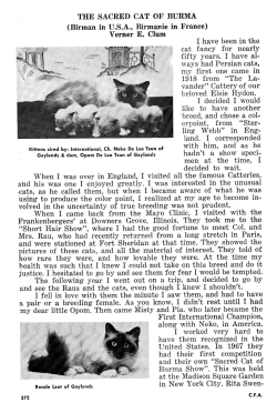 THE SACRED CAT OF BURMA (Birman in U.S.A., Birmanie in