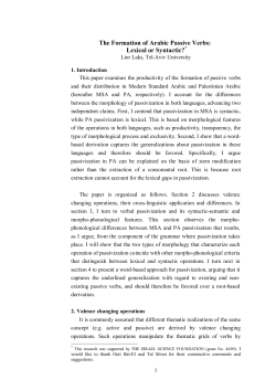 The Formation of Arabic Passive Verbs: Lexical or Syntactic?