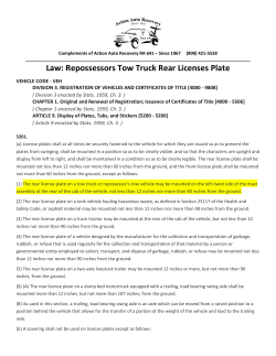 Law: Repossessors Tow Truck Rear Licenses Plate
