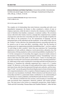 Johanna Hartmann and Hubert Zapf (eds.). Censorship and Exile